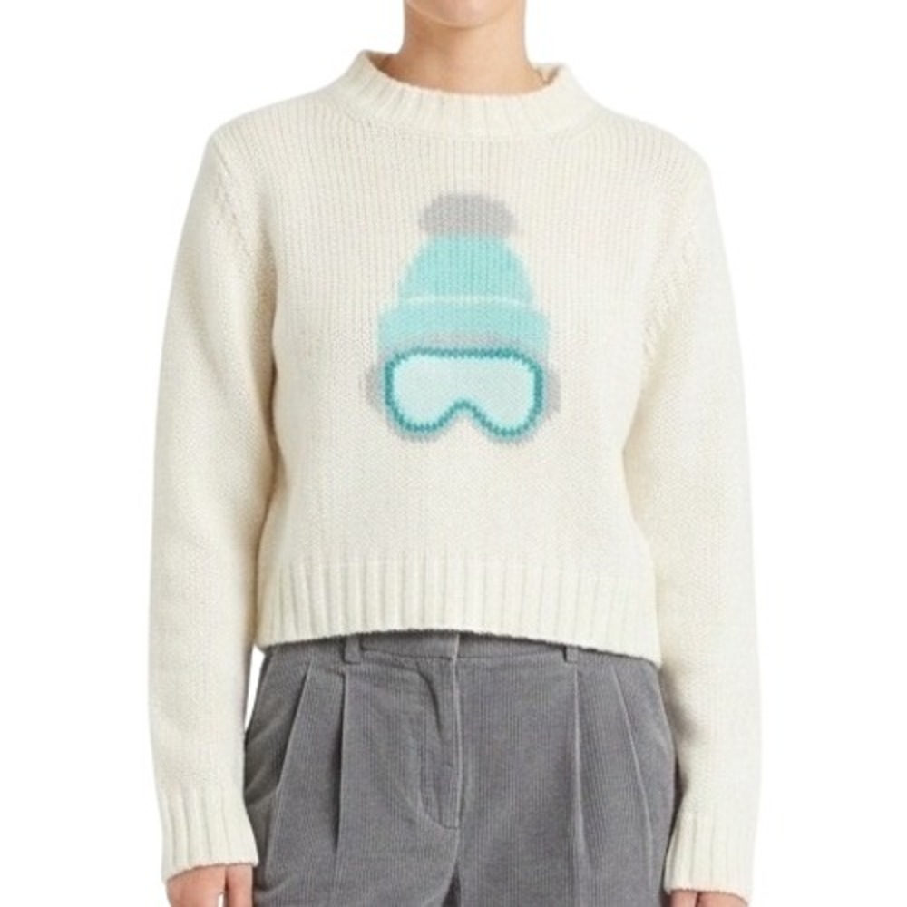 Wooden Ships Ski Goggles Sweater Women M/L White Knit Mohair Wool Blend
